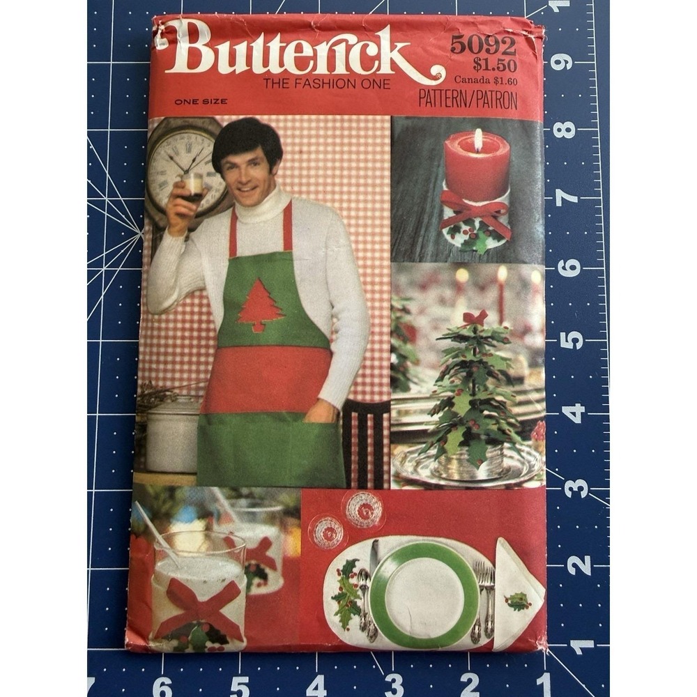 Butterick Pattern 5092 Christmas Holiday Decor Apron Placemats OS VTG UC FF